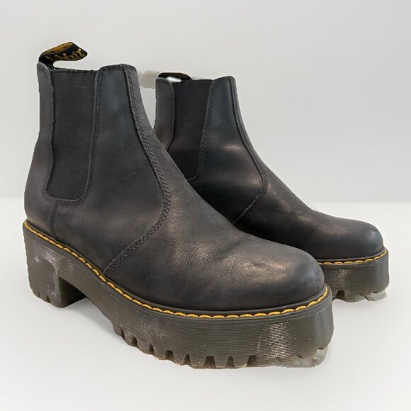 Dr. Martens Docs Rometty Wyoming Black Platform Chelsea Ankle Boots Leather Sz 9 - Picture 2 of 8